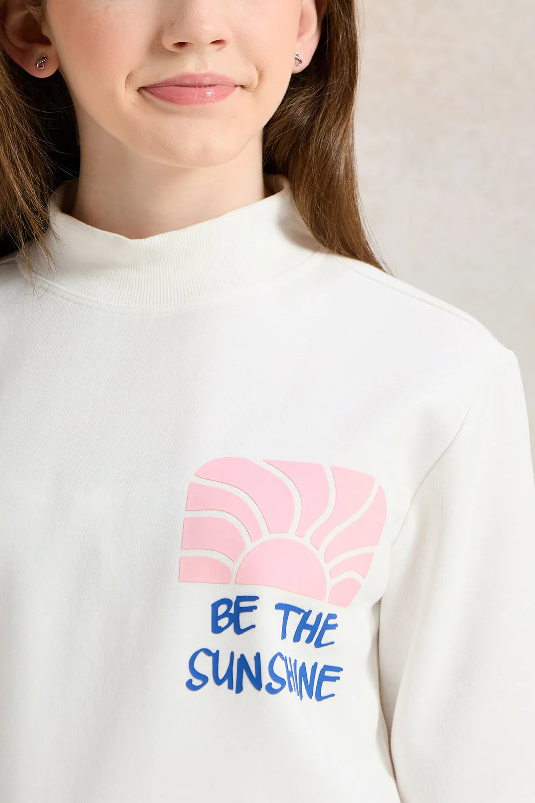 Senior White Printed Long Sleeve T-Shirt